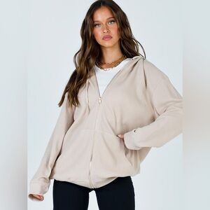 Princess Polly Audrey Oversized Zip Up Sweatshirt Beige - women’s small size 2 🤎